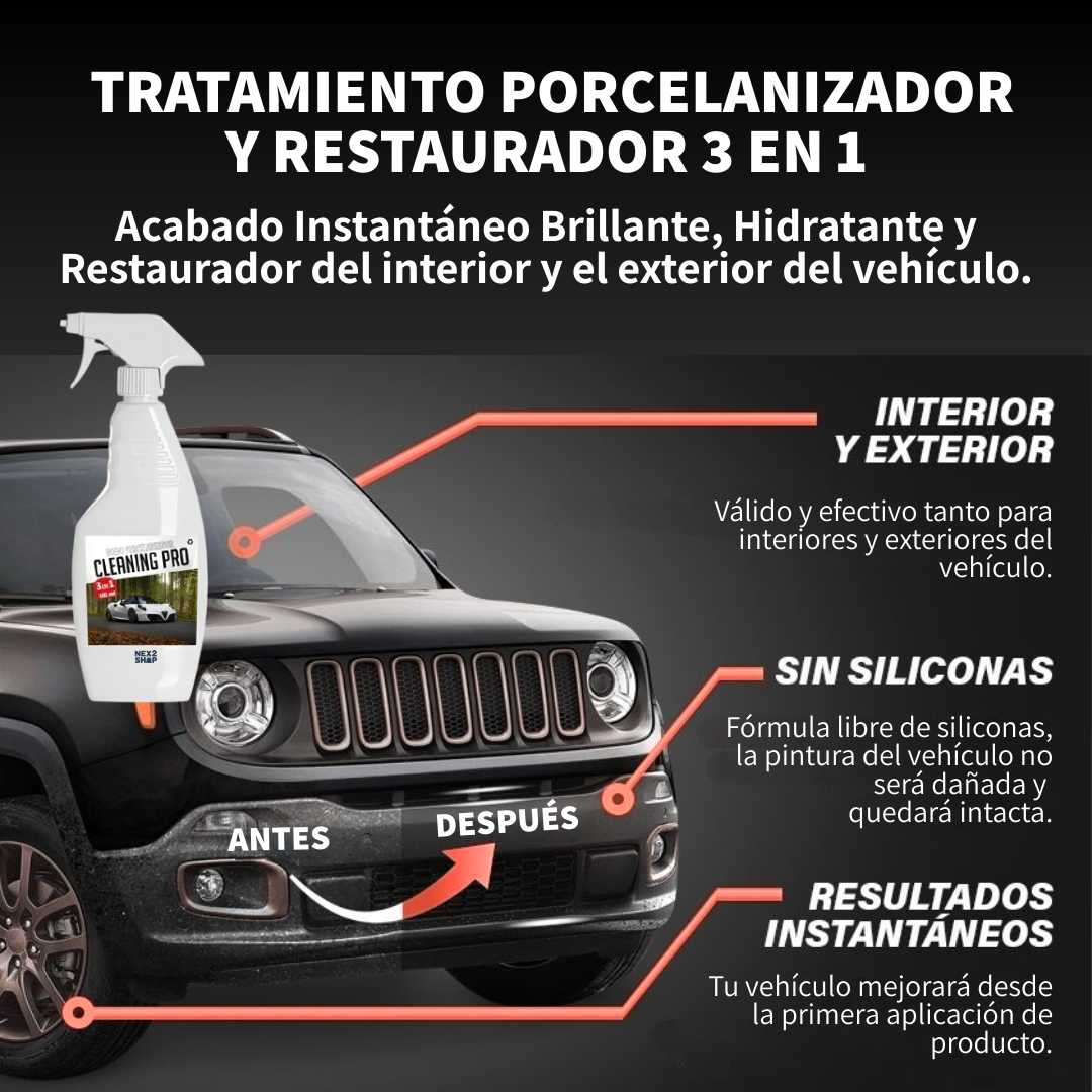 Cleaning Pro™ 3 en 1 - Tratamiento Porcelanizador y Restaurador para Carros