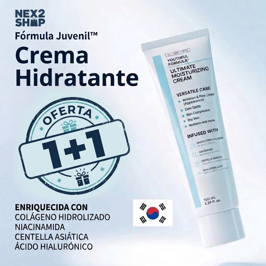 Crema Facial Hidratante Coreana — Fórmula Rejuvenecedora 1+1 GRATIS
